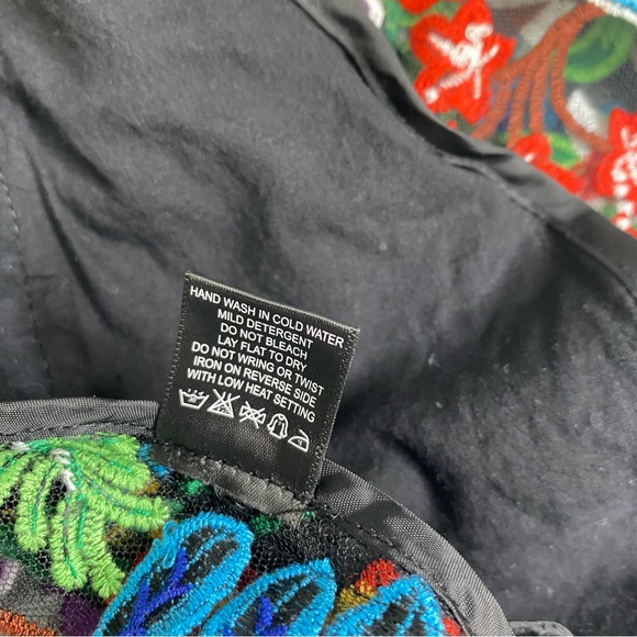 BEREK Petite L Floral Embroidered Black Mesh Button Down Shirt Blouse *flaw - Picture 13 of 14